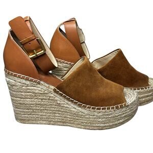 Marc Fisher LTD Women's Alita Platform Brown Suede Wedge Espadrilles Size 11